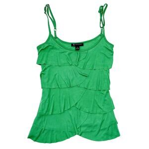 VTG Y2K INC Ruffle Layered Tank Top Cami Women Medium Bright Green Rayon Fairy